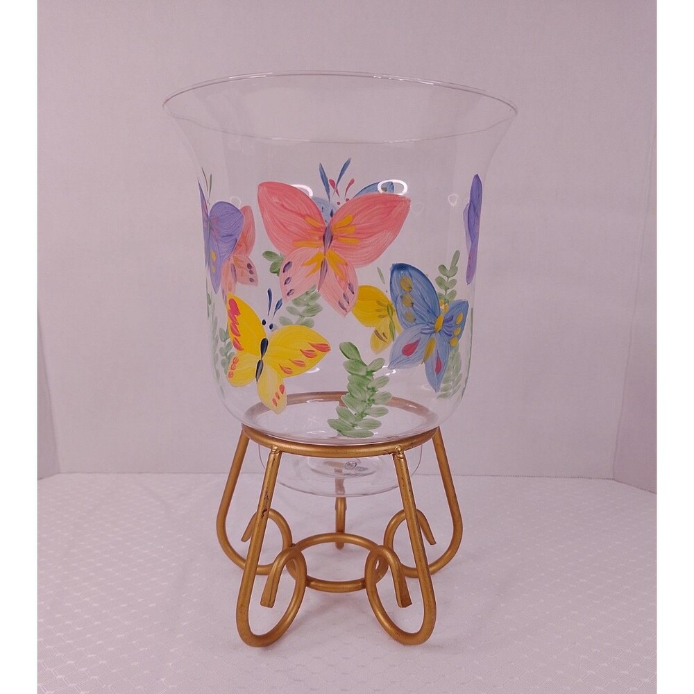 Vintage Illuminations Handcrafted Metalworks Butterfly Hurricane Candle Holder